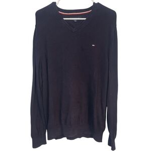 Tommy Hilfiger Navy Blue V-Neck Cotton Sweater Size L VGUC